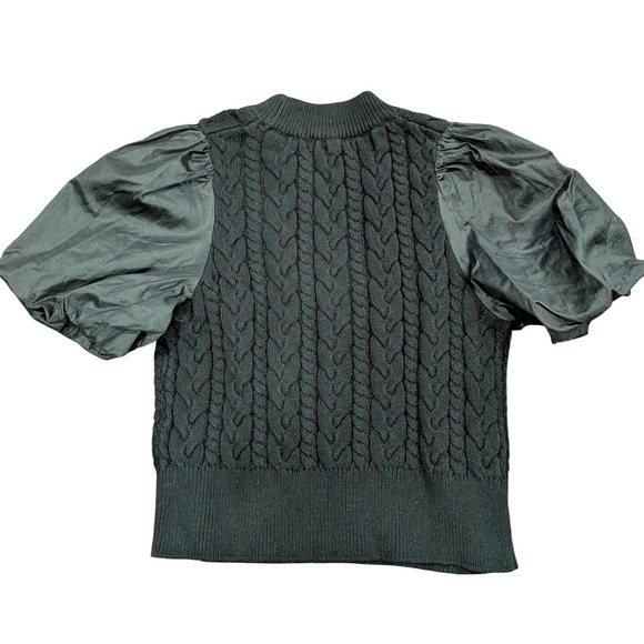 $218 RAILS Karina Black Cable Knit Sweater‎ w/Puff Sleeves, Mock Neck Top Size S - Picture 6 of 8